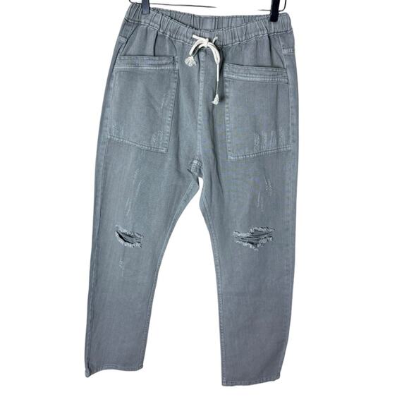 Bohme Women’s Sz Medium Distressed Drawstring Pants In Green Sage New NWT - Picture 1 of 6